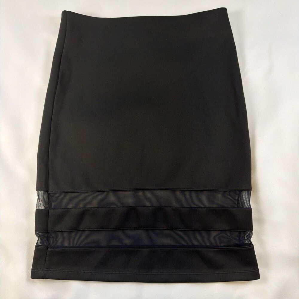 HM Divided Womens Black Mesh Stripe Bodycon Pencil Skirt Size Small High Waist